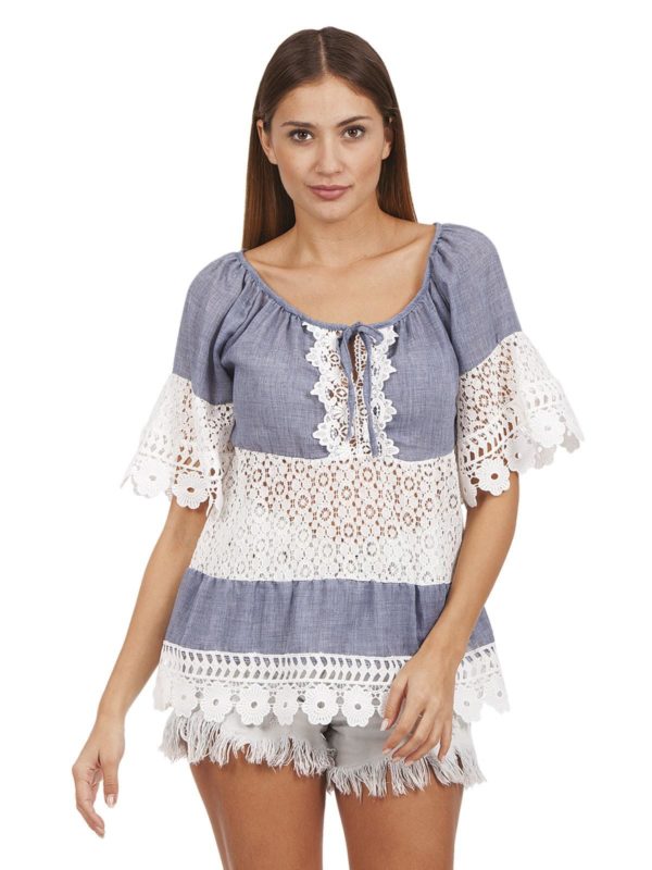 Blouse with sleeves and lace 10-86511 - Image 3