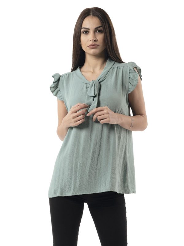 Blouse with bow at the neckline and ruffles 10-90739 - Image 4