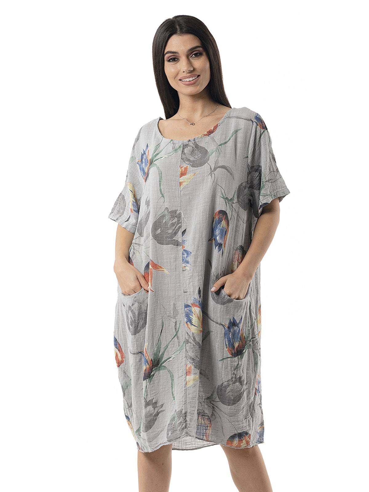 17-7051GREY Floral dress with sleeves 17-7051 - Image 1