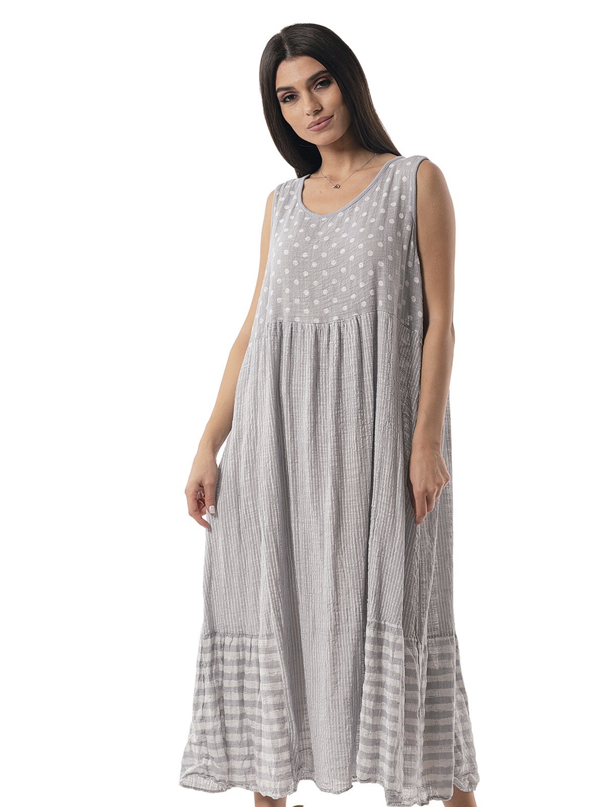 17-9185GREY Long dress striped / polka dot 17-9185 - Image 1