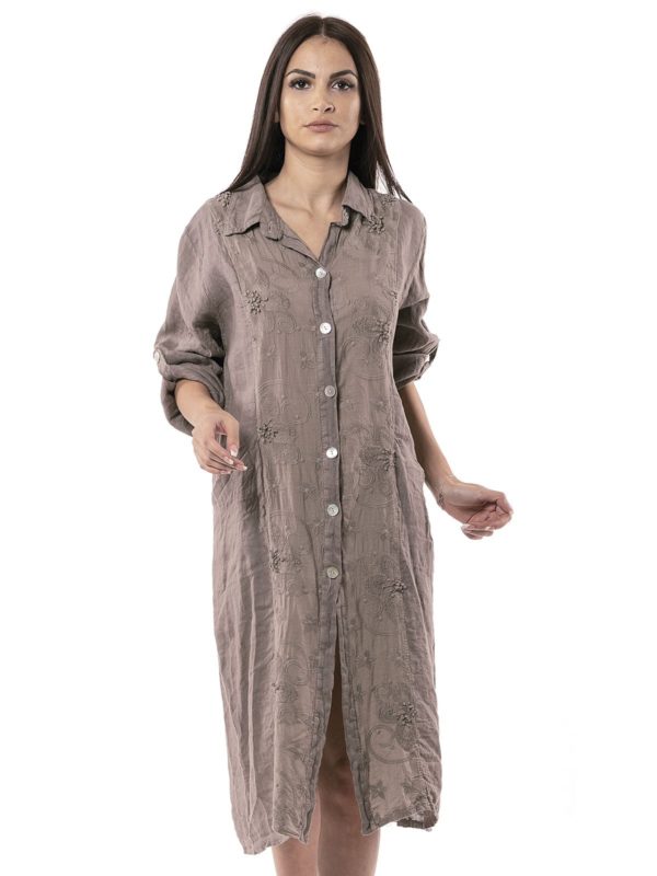 Short linen plain dress 2-2630 - Image 3