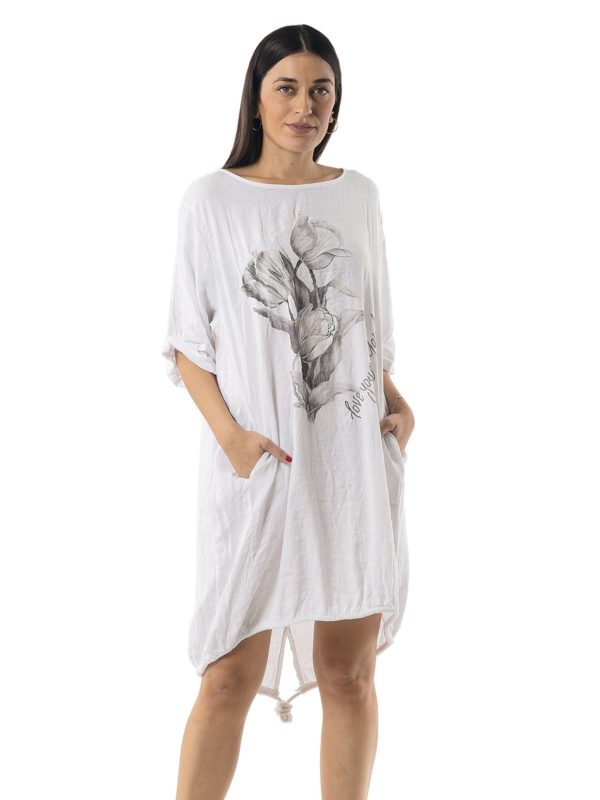 Short linen dress with sleeves 26-6294 - Image 3