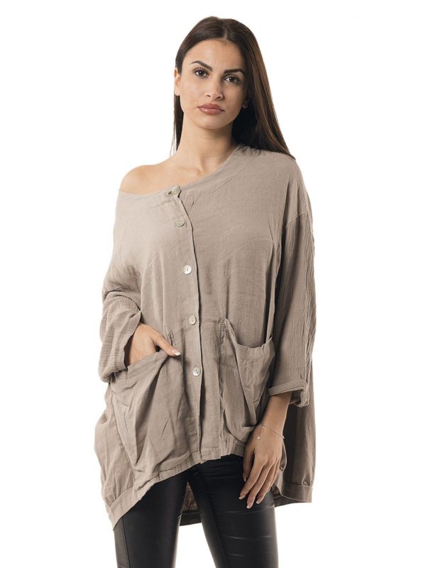 Plain cardigan with pockets 26-7515 - Image 4