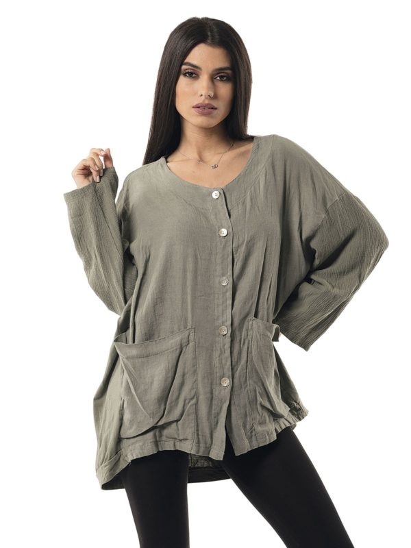 Plain cardigan with pockets 26-7515 - Image 5