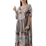 Floral/striped dress with sleeves 27-5058