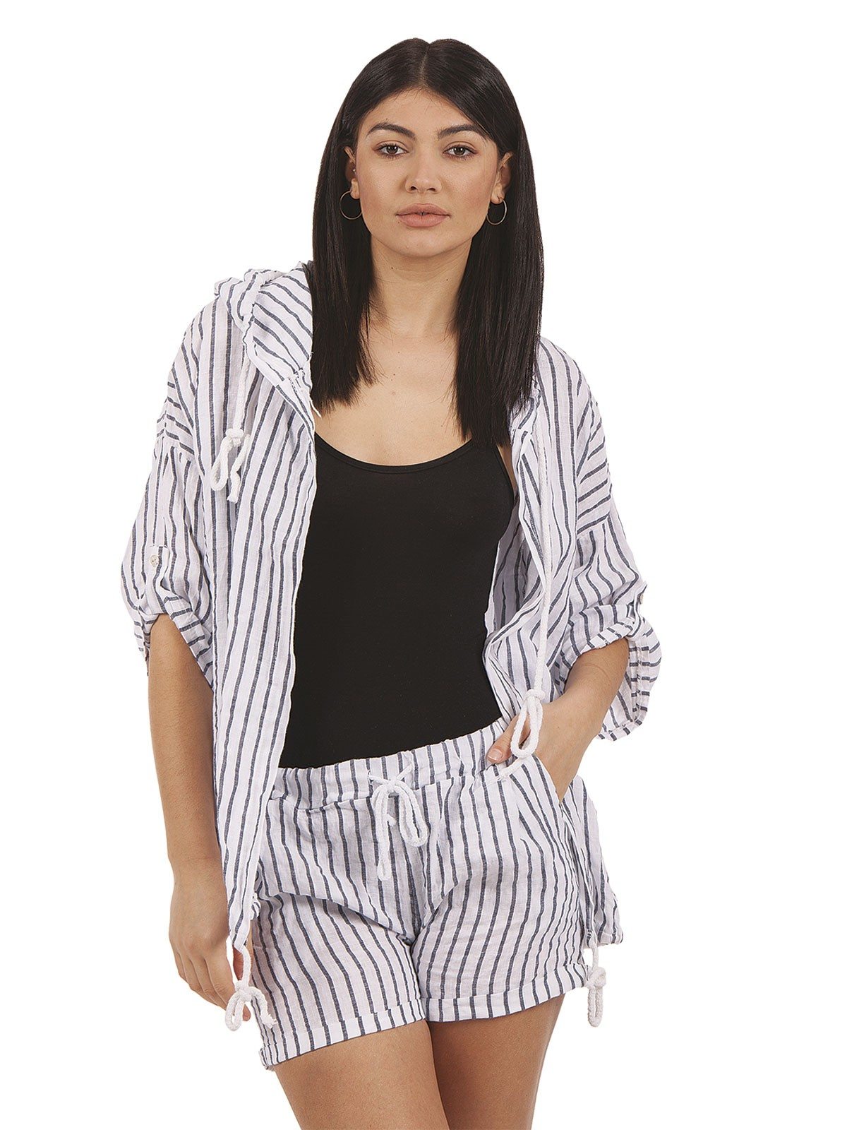 3-1489RWHITE Striped linen cardigan 3-1489R - Image 1