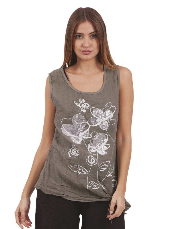 Printed cotton & linen blouse 3-1694 - Image 3