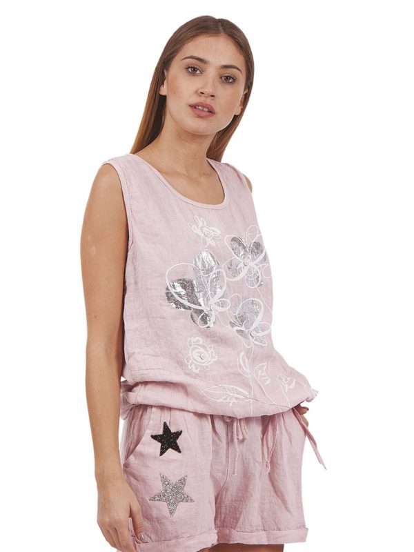 Printed cotton & linen blouse 3-1694 - Image 4