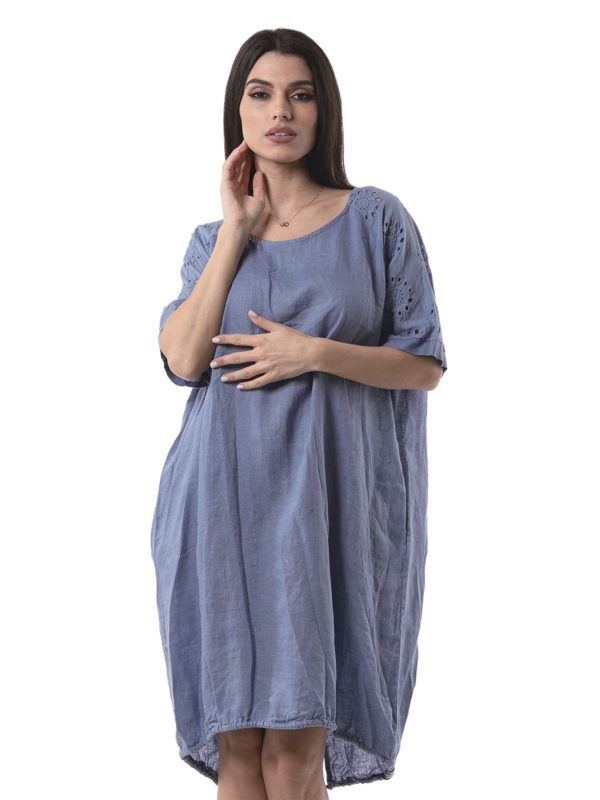 Plain cotton & linen dress 3-19494 - Image 3