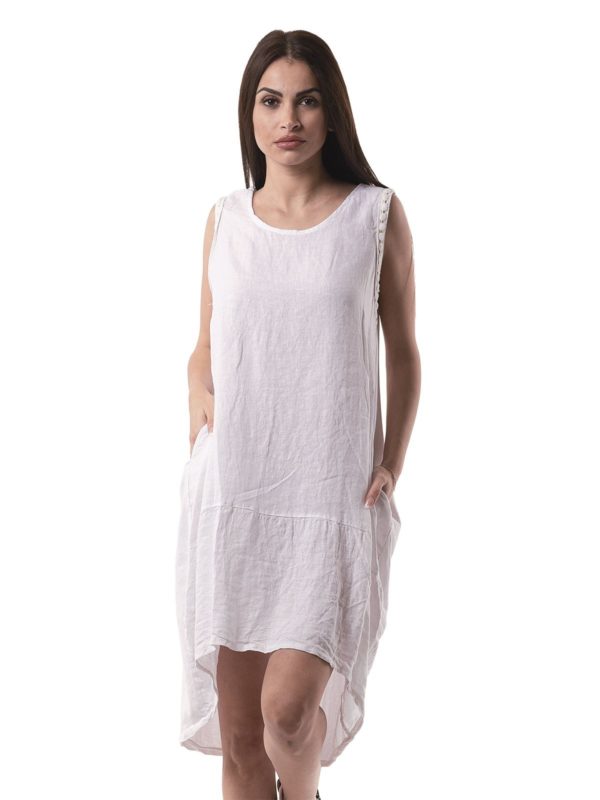 Plain cotton & linen dress 3-19698 - Image 3