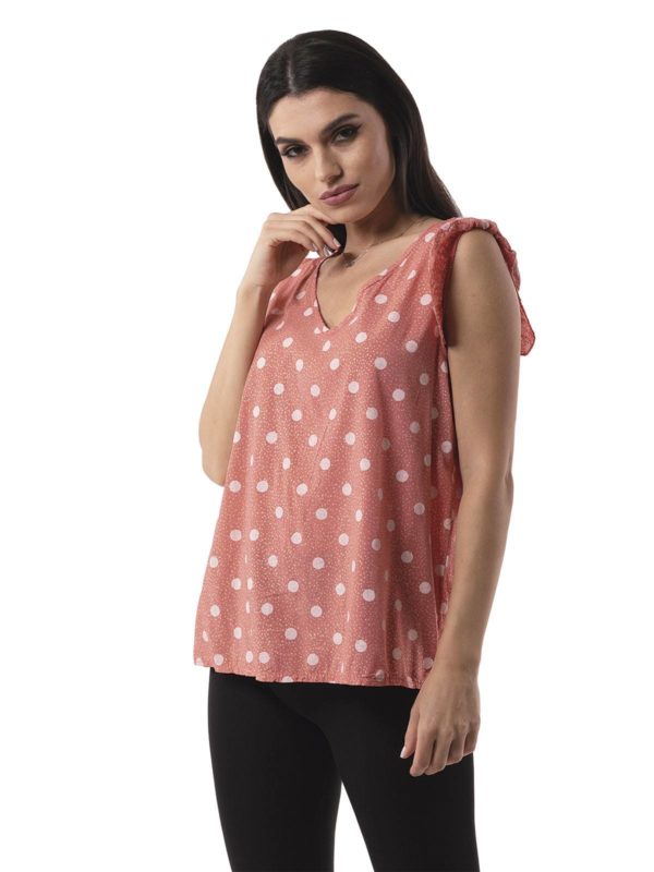 Viscose polka dot sleeveless blouse 3-19731 - Image 3