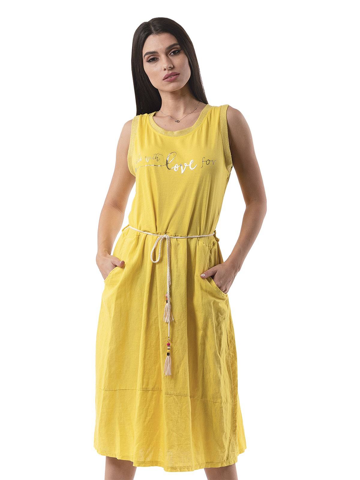 3-19755-1YELLOW Printed cotton & linen dress 3-19755-1 - Image 1