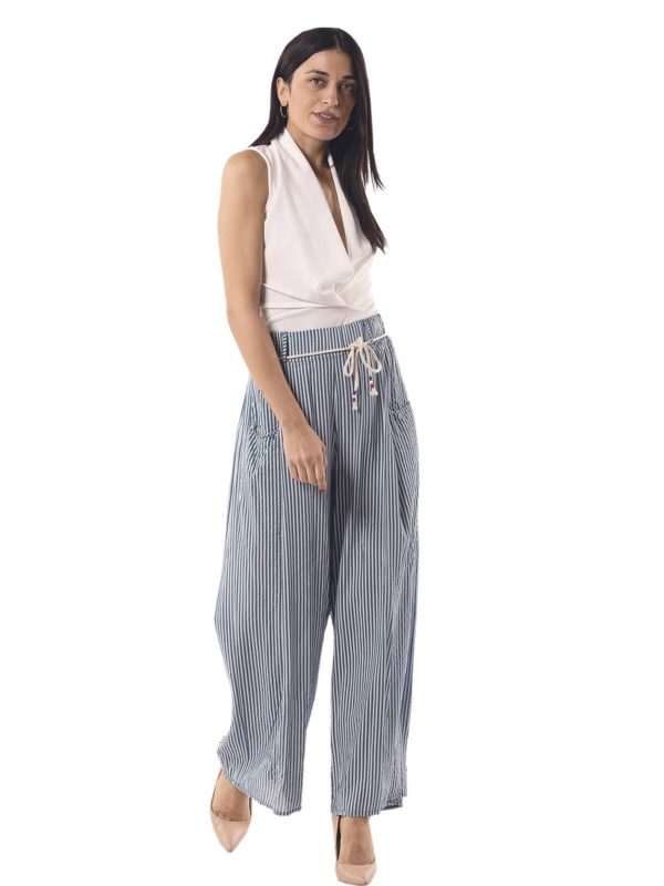 Viscose striped wide leg trousers 6-6066 - Image 3