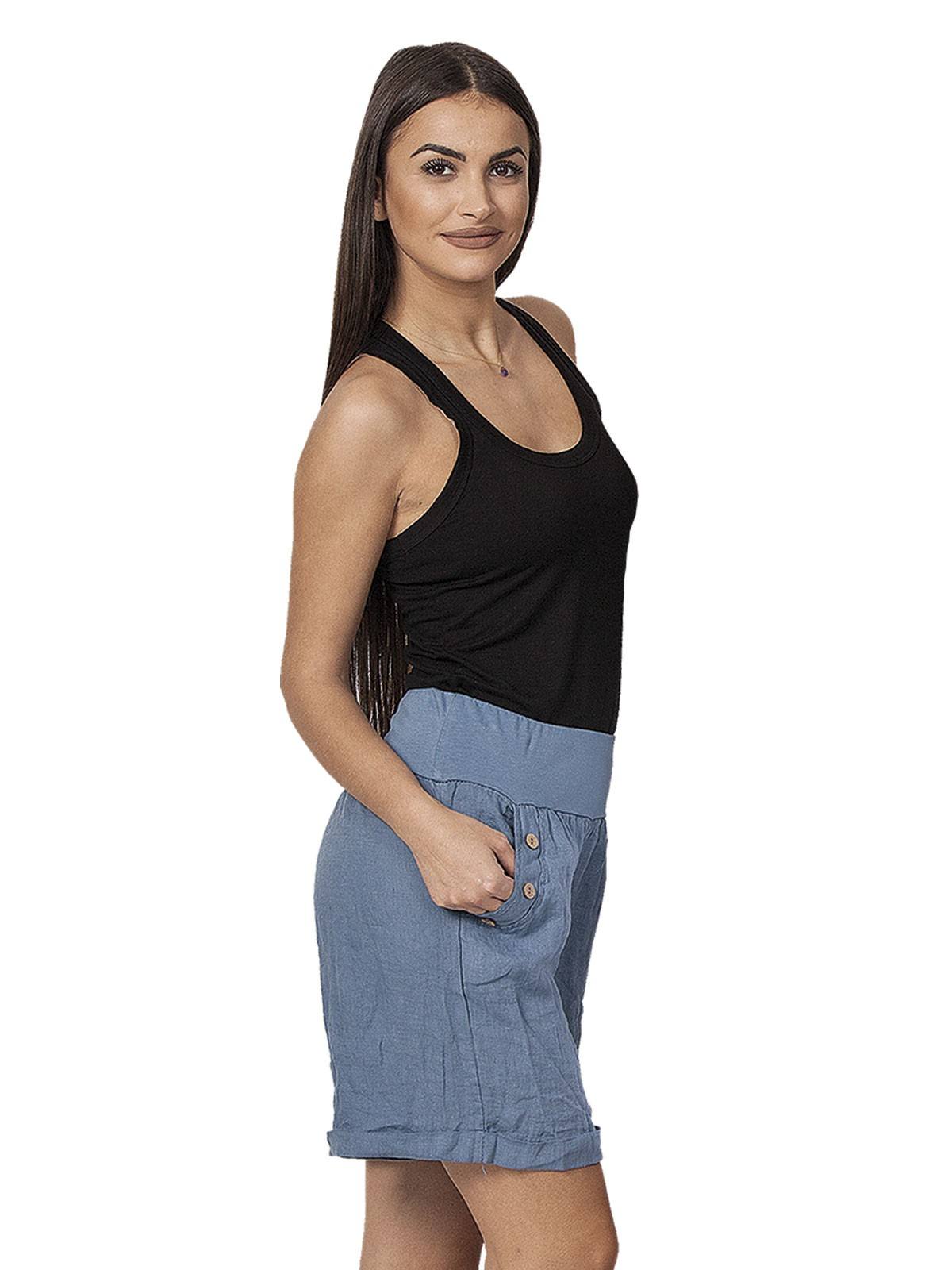 6-6271JEANS Plain linen shorts with button 6_6271 - Image 1