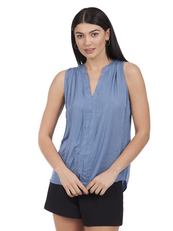 Sleeveless plain blouse with lace 8-16173 - Image 3