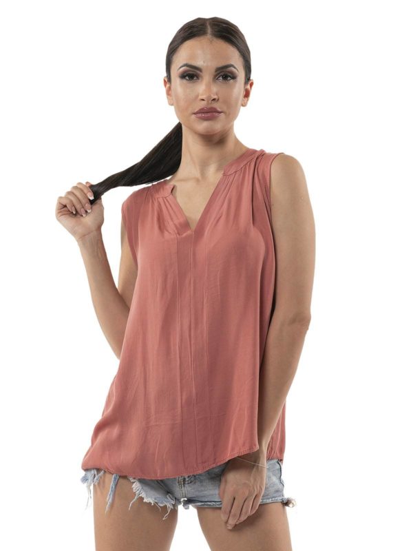 Sleeveless plain blouse with lace 8-16173 - Image 4